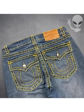 Vintage True Religion Jeans Mens 34x28 Billy Super T Wide Leg Thick Stitch USA